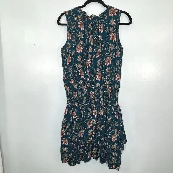 WILLIAMRAST Women Ruffle Mini Dress Layered Floral Green Size XXL Sleeveless Tie - Picture 2 of 13